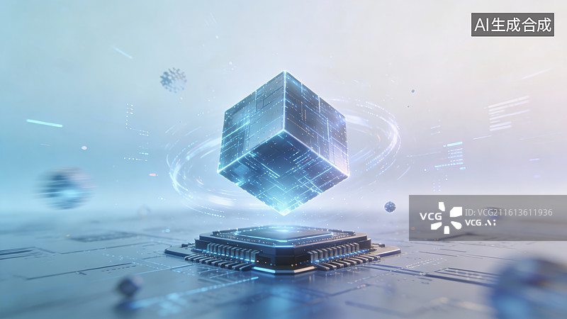 【AI数字艺术】未来科技处理器与数字立方体图片素材