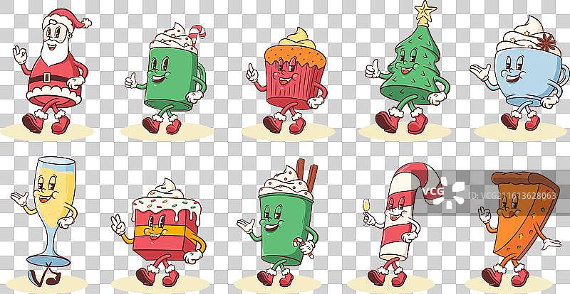 复古风格的圣诞人物卡通集图片素材