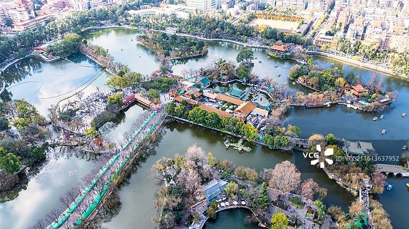 云南昆明地标翠湖公园元旦航拍图片素材