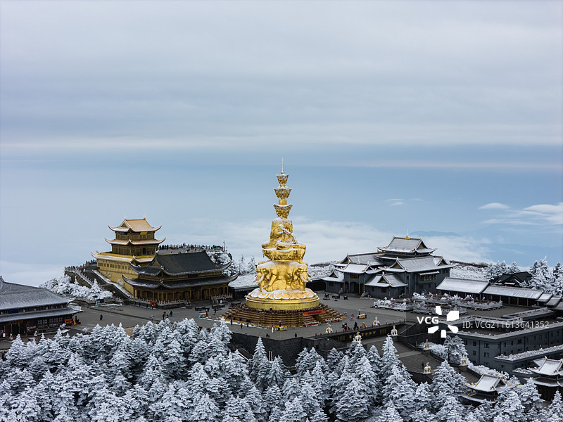 四川峨眉山风景名胜区冬季风景航拍图片素材