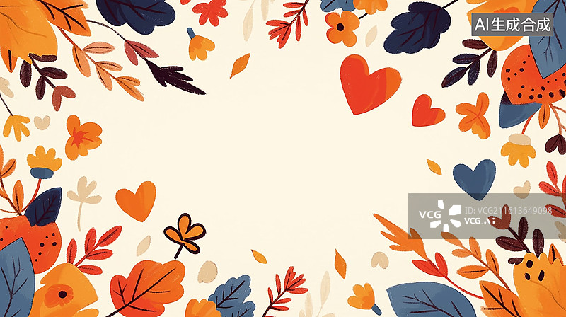 【AI数字艺术】秋日落叶边框背景图片素材