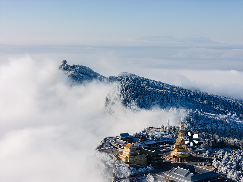四川峨眉山风景名胜区冬季云海日出图片素材