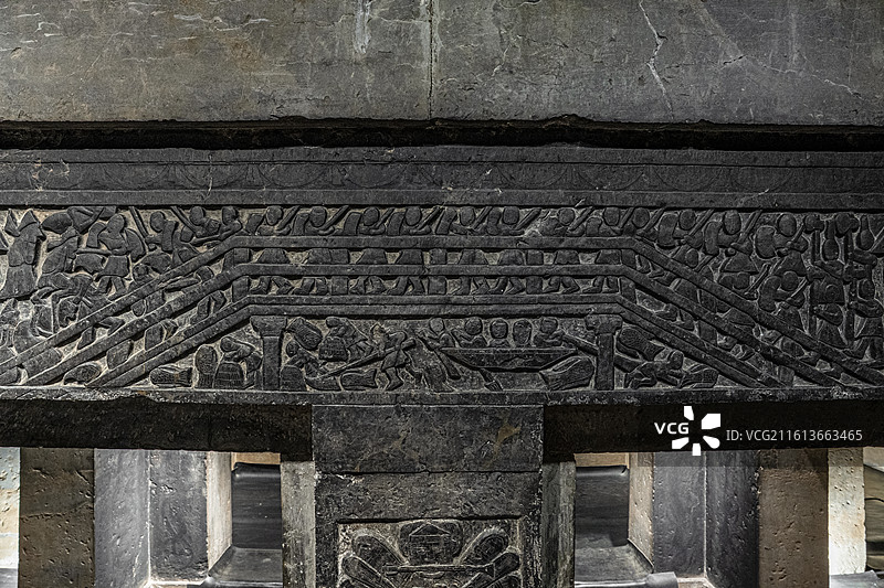 北寨汉墓 墓门画像 门楣 胡汉交战 沂南北寨汉墓一号墓图片素材
