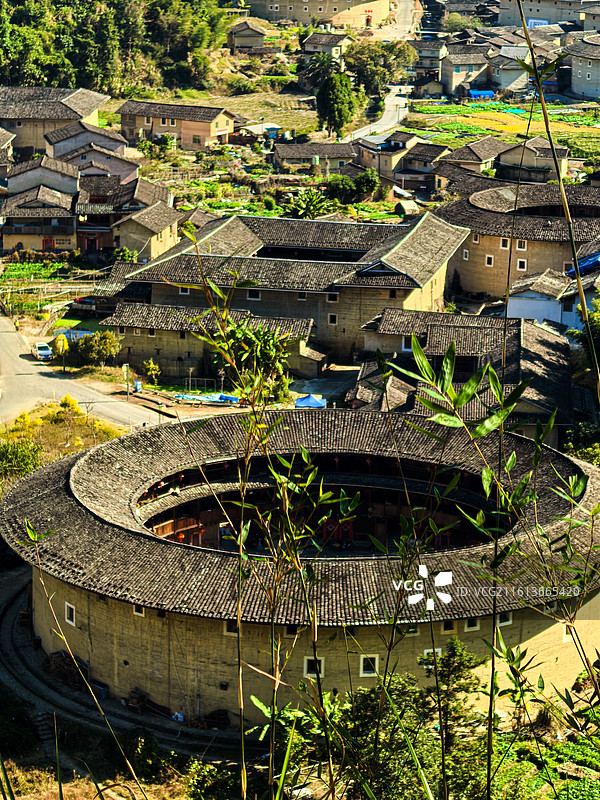 福建漳州南靖河坑土楼群 单座圆形土楼建筑细节特写图片素材