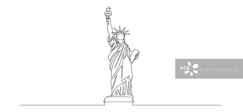 自由女神像的连续单线画图片素材
