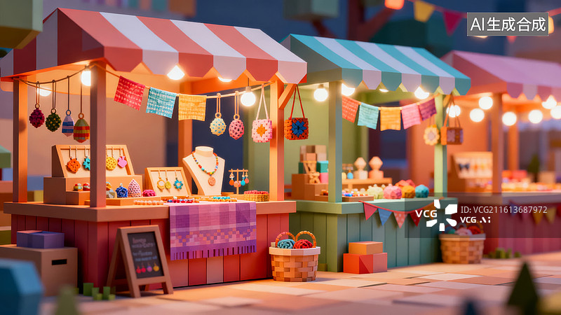【AI数字艺术】夜市摊位灯光装饰图片素材