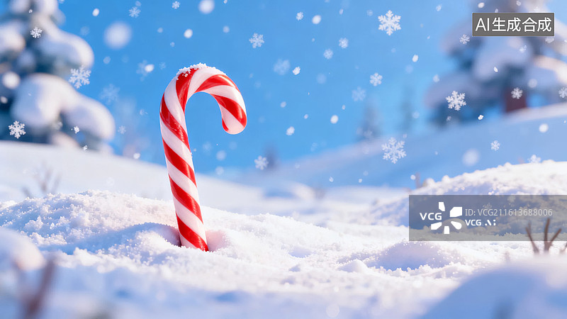 【AI数字艺术】雪地中的拐杖糖图片素材