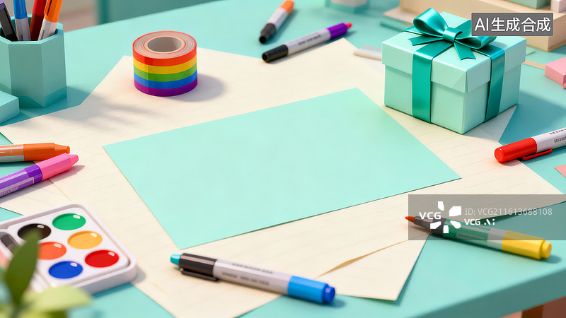 【AI数字艺术】桌面文具与手工材料图片素材