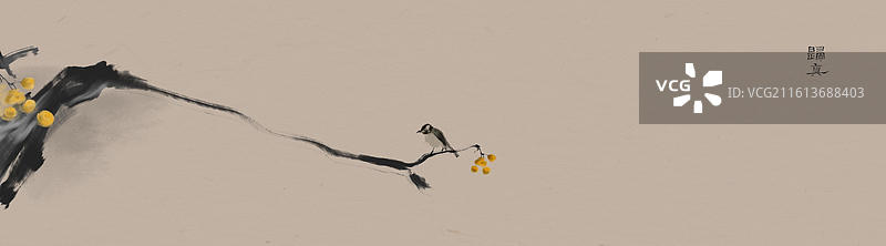 新中式大面积留白禅意花鸟画图片素材