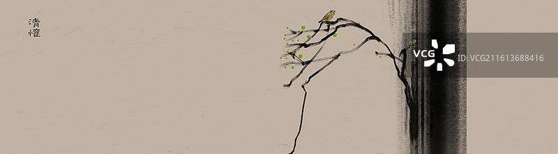 新中式大面积留白禅意花鸟画图片素材