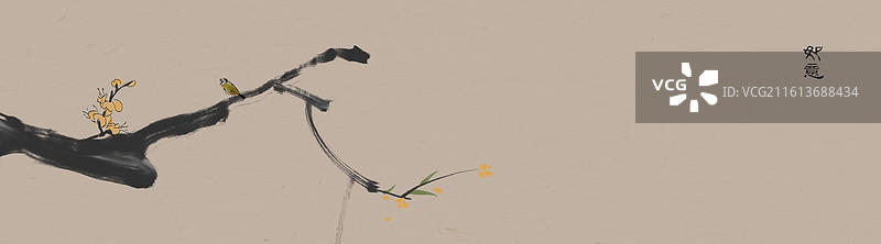 新中式大面积留白禅意花鸟画图片素材