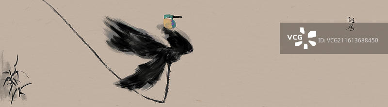 新中式大面积留白禅意花鸟画图片素材