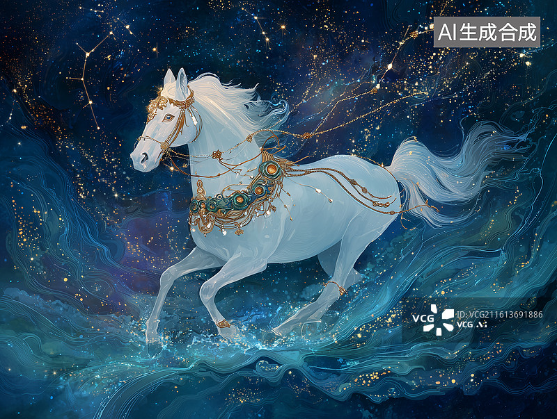 【AI数字艺术】空灵珍珠白马图片素材