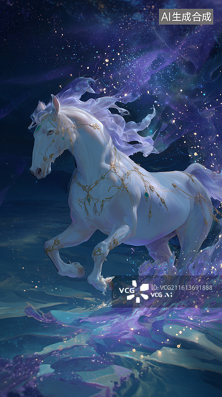 【AI数字艺术】空灵珍珠白马图片素材