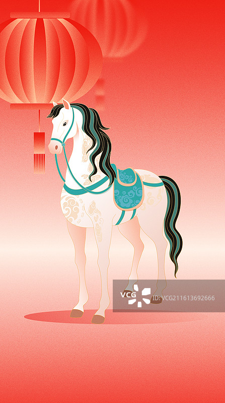 国风2026马年新年春节白马矢量插画图片素材