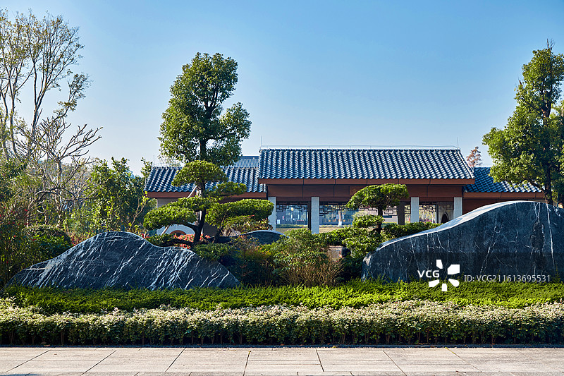 中山市金钟湖公园新中式园林景观图片素材