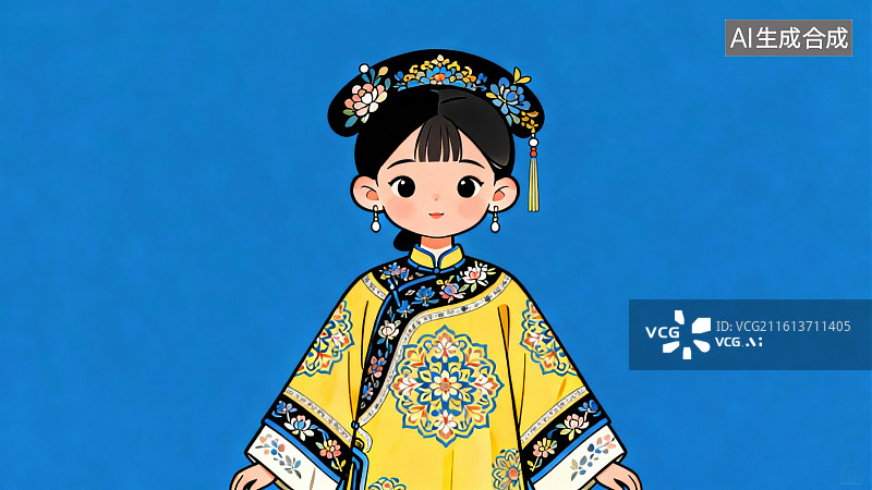 【AI数字艺术】身穿黄色古装的卡通人物图片素材