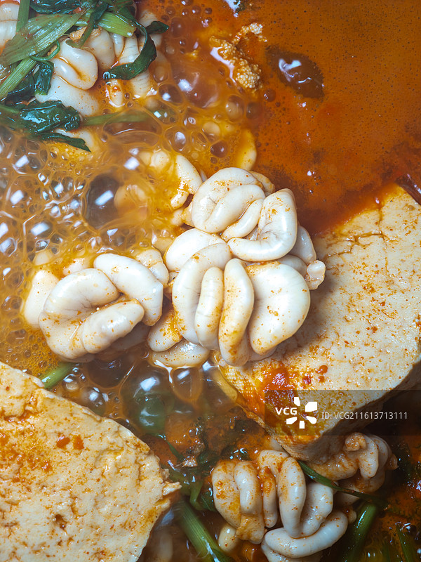 韩国首尔广藏市场特色美食鳕鱼锅配料特写图片素材