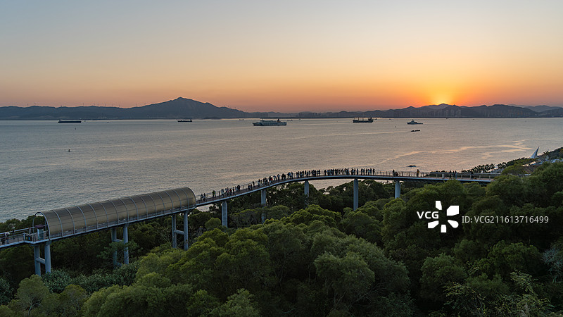 厦门山海步道日落晚霞图片素材