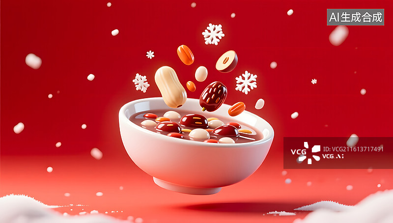 【AI数字艺术】腊八节创意悬浮食材汇聚成一碗丰盛热粥图片素材