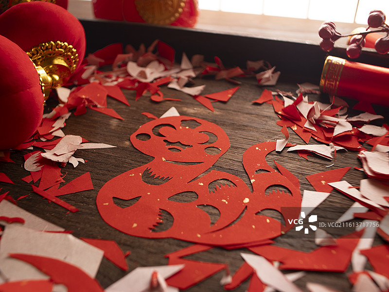 春节剪纸剪窗花红纸图片素材