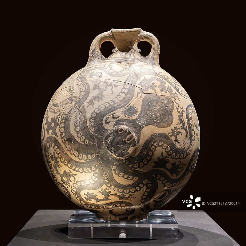 故宫-代达罗斯-希腊克里特岛的神话-特殊王宫风格海洋生物纹陶瓶-公元前1500年-希腊伊拉克利翁考古图片素材