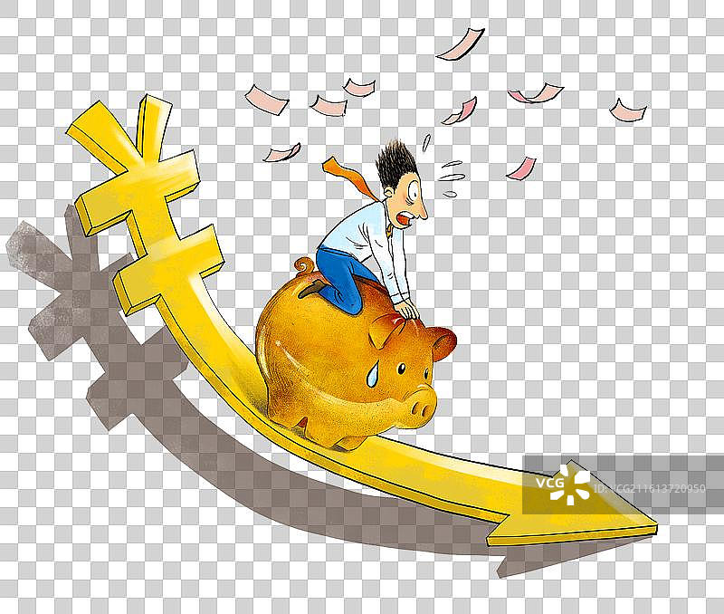 元素：下降的年终奖，工资收入存款图片素材