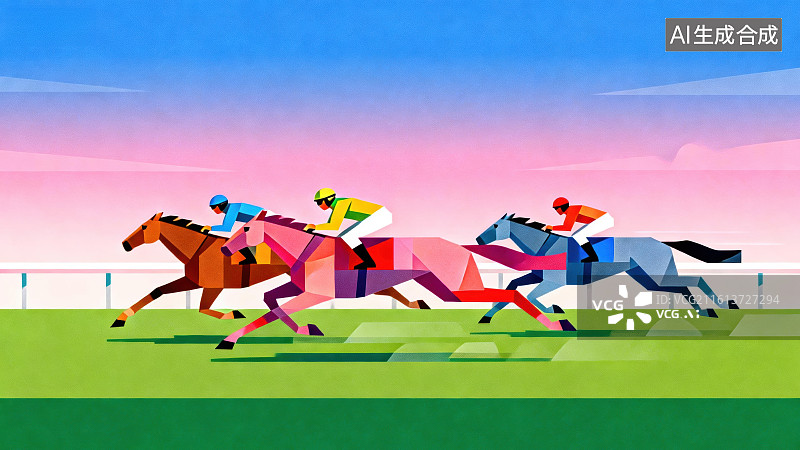 【AI数字艺术】赛马比赛场景插画图片素材