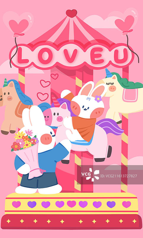 情人节旋转木马兔兔图片素材
