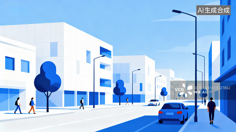 【AI数字艺术】城市街道行人与车辆图片素材
