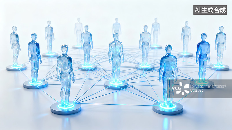【AI数字艺术】蓝色人形网络连接图图片素材