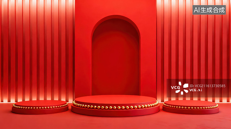 【AI数字艺术】红色拱门与圆形展台图片素材