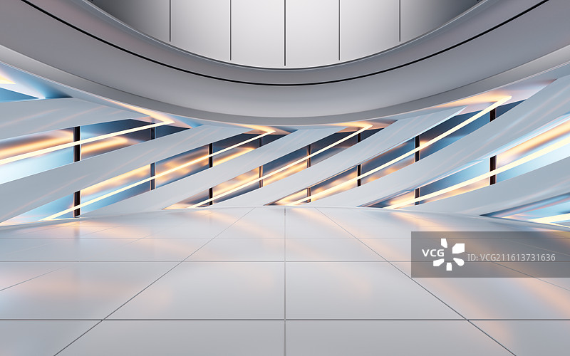 未来科技感圆形室内建筑三维渲染图片素材