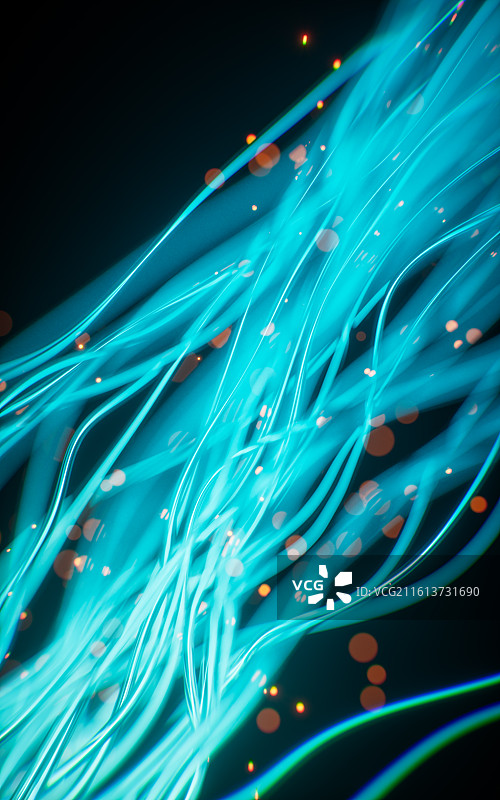 蓝色发光曲线与粒子三维渲染图片素材