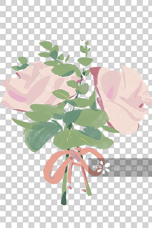 免扣元素png粉色玫瑰花束卡通手绘图片素材