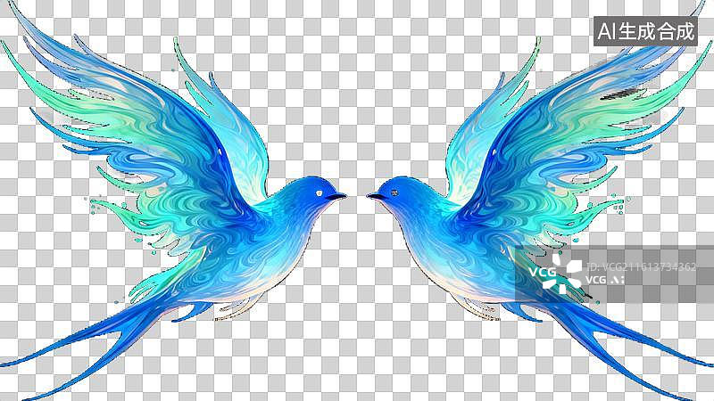 【AI数字艺术】两只蓝色飞鸟对视图片图片素材