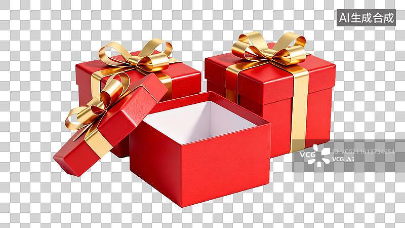 【AI数字艺术】红色礼盒配金色丝带图片图片素材