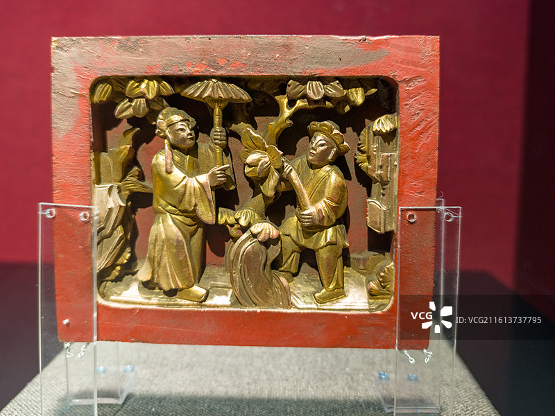 福建省博物院藏清金漆木雕人物故事建筑构件图片素材