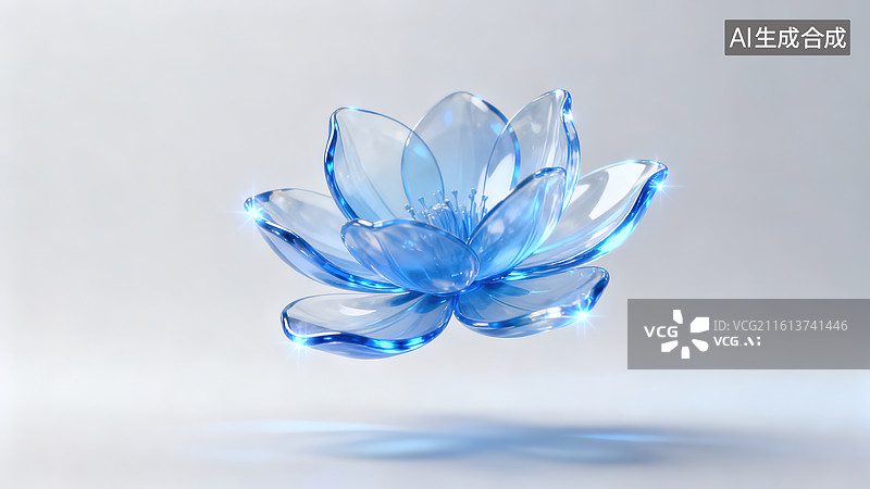 【AI数字艺术】蓝色水晶莲花 3D 渲染静物图图片素材