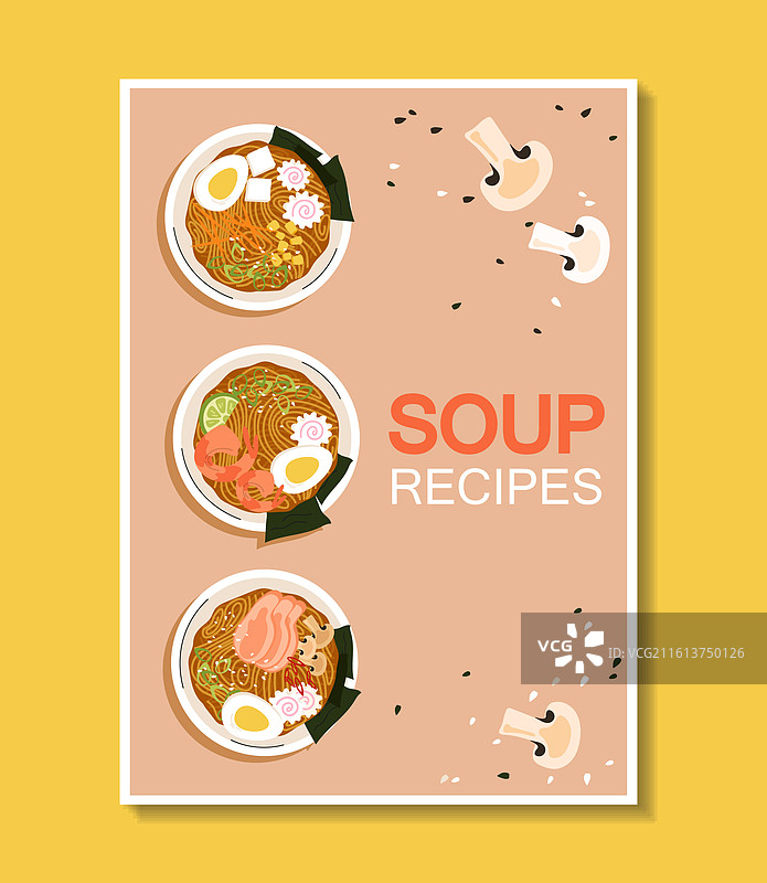 拉面碗俯视图的汤品食谱海报图片素材