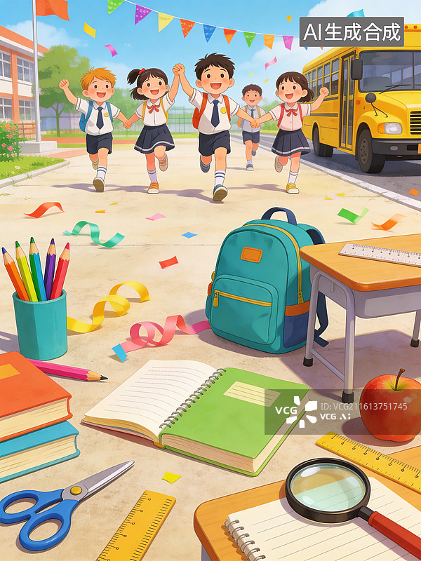 【AI数字艺术】学生开学插画图片素材