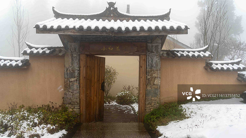 湖北咸丰坪坝营国家森林公园土家建筑图片素材