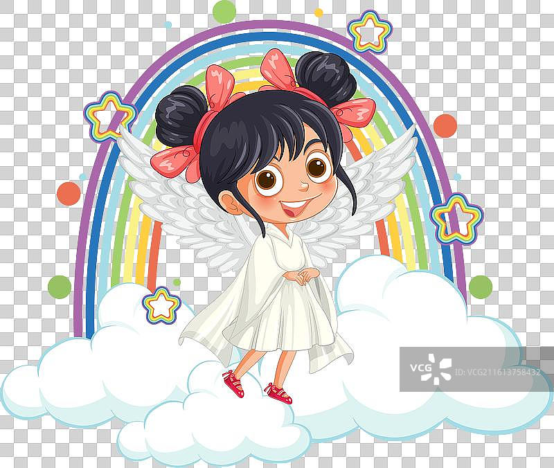 可爱的天使女孩站在云端图片素材
