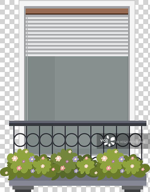 带有鲜花和百叶窗的阳台图片素材