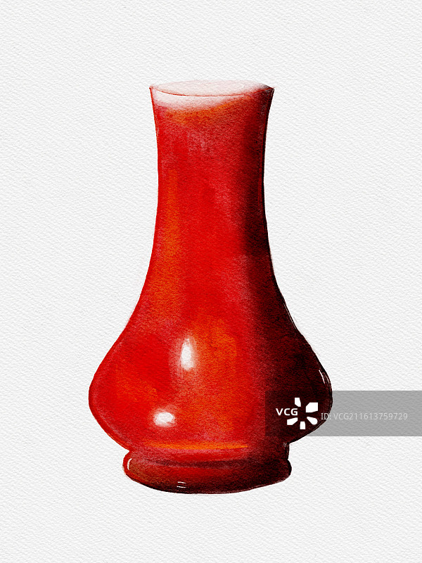 水彩手绘文物郎窑红釉穿带直口瓶清乾隆图片素材