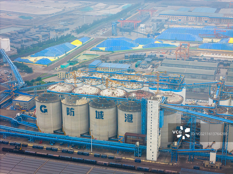 广西防城港市清晨港口航拍图片素材