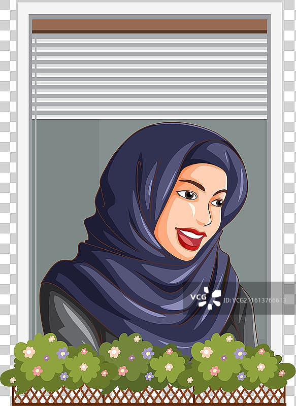 一位女士微笑着看向窗外图片素材