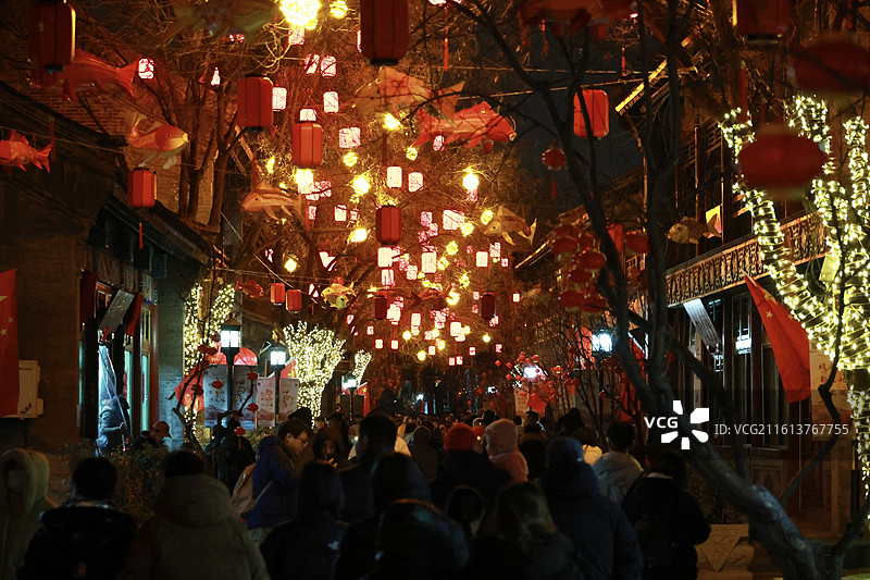 北京琉璃厂文化街春节店铺传统装饰图片素材