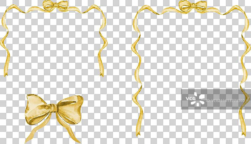 一套黄色的水彩丝带和蝴蝶结边框图片素材