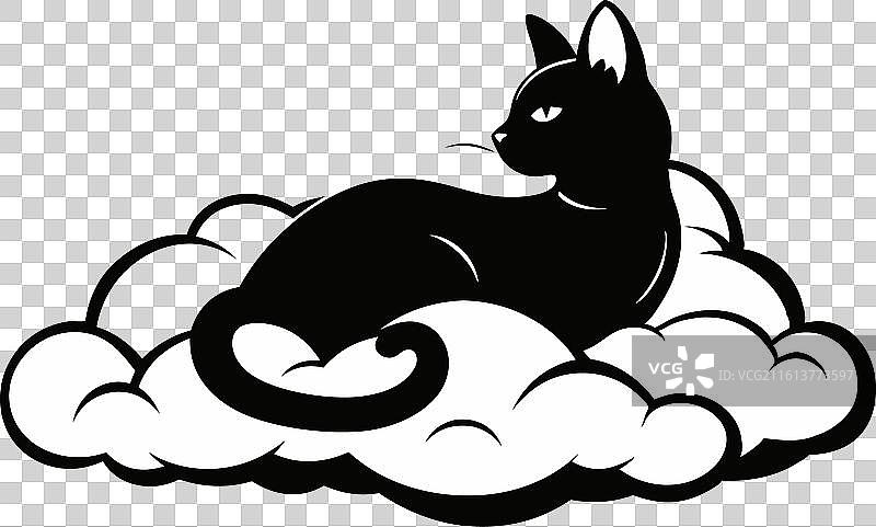 猫咪安逸地躺在柔软的云朵床上图片素材